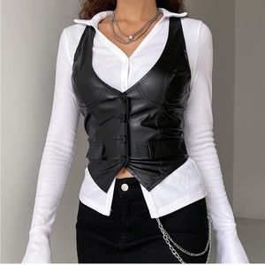 Black faux leather sexy vest corset